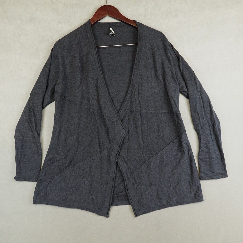 EILEEN FISHER Cardigan Merino Wool Knit Open Front Womens Medium Gray